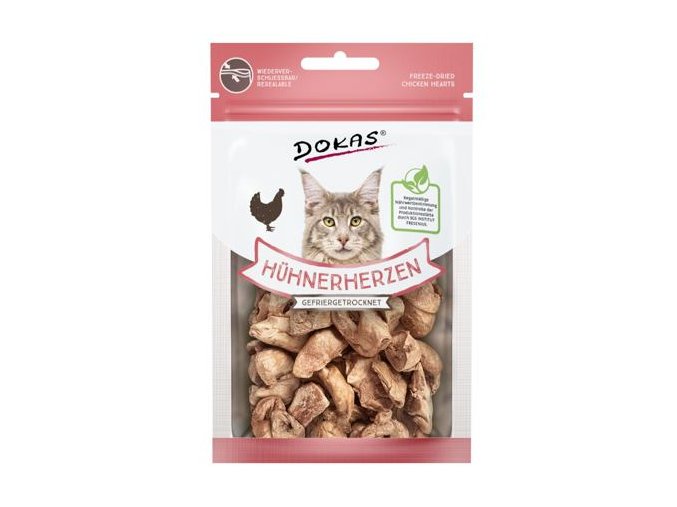 Dokas – Mrazem sušená kuřecí srdíčka pro kočky 15 g