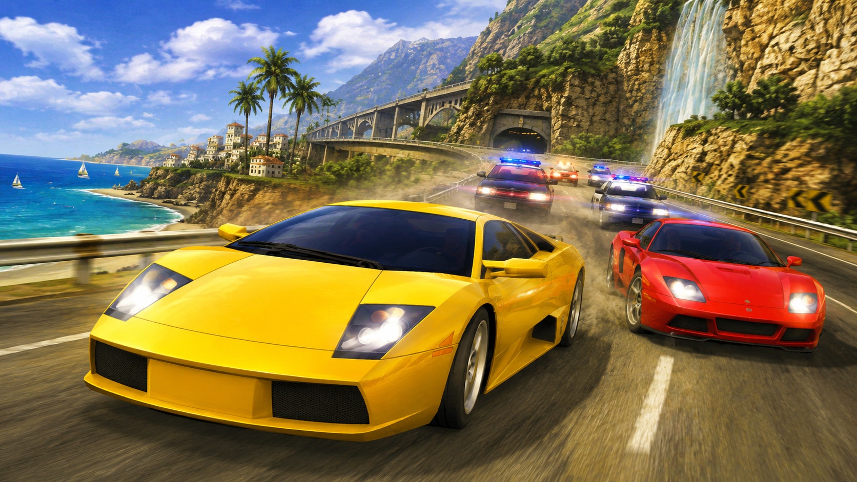Ilustrační obrázek inspirovaný atmosférou hry Need for Speed Hot Pursuit 2 pro PlayStation 2.