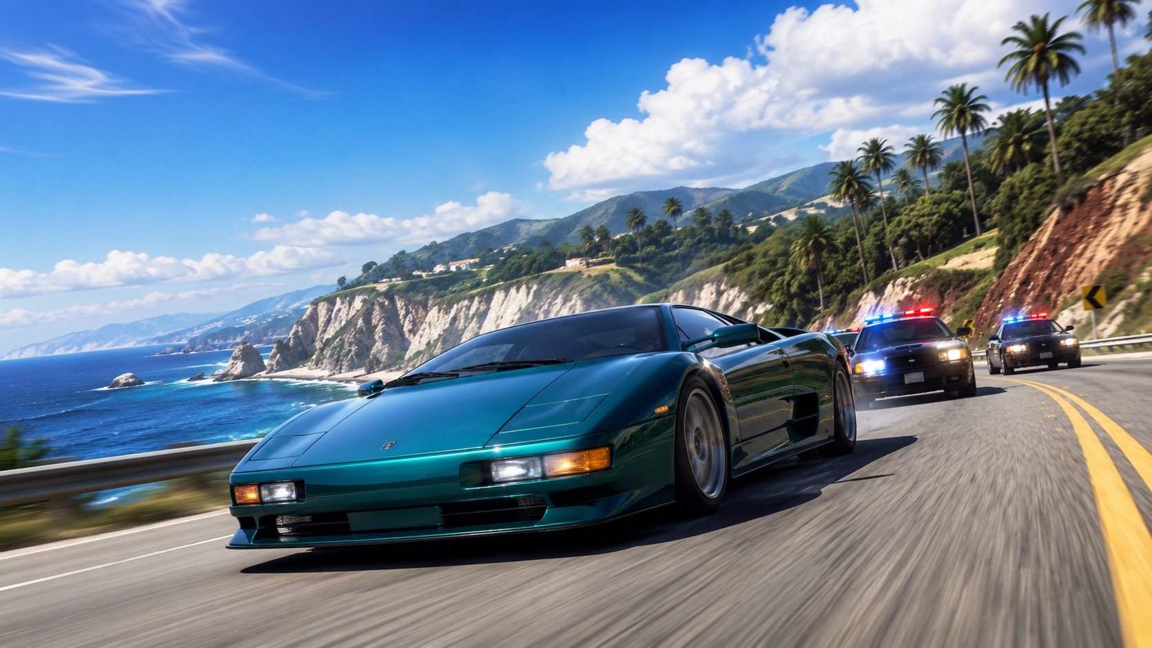 Ilustračný obrázok inšpirovaný atmosférou hry Need for Speed III Hot Pursuit pre PlayStation 1.