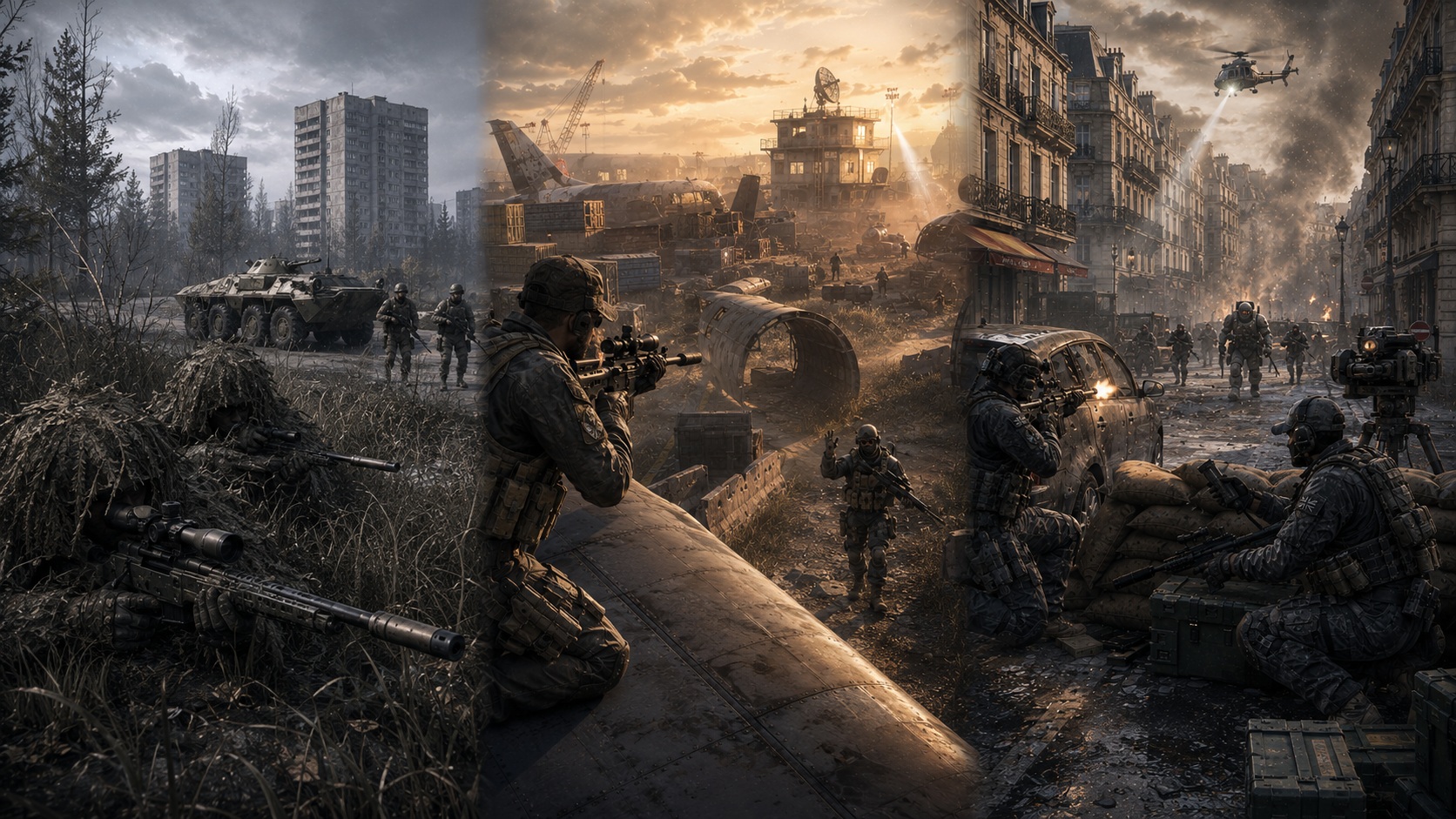Porovnání plížení, kooperativního Special Ops a režimu Survival v původní trilogii Call of Duty Modern Warfare na PS3.