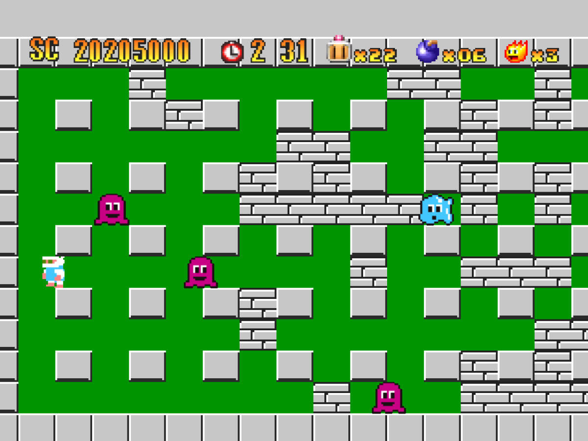 Retro grafický režim hry Bomberman na PlayStation 1
