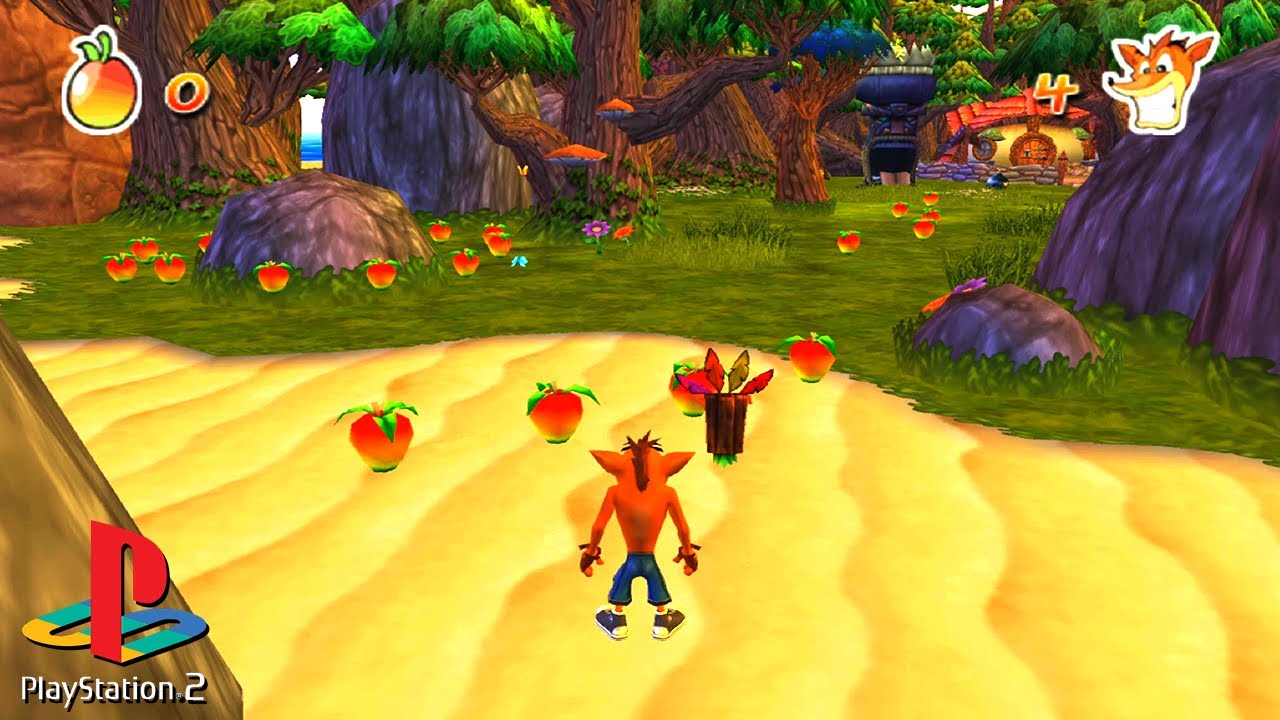 Ilustračný obrázok k časti o Crash Twinsanity pre PlayStation 2 s dôrazom na humor a odlišnejšie poňatie série
