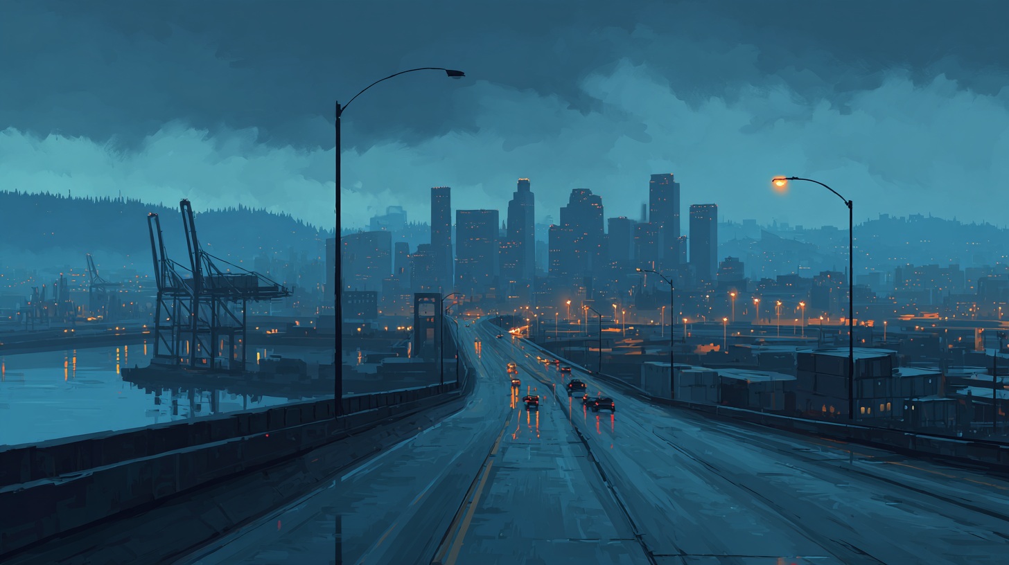 Ilustrační panorama Liberty City inspirované hrou Grand Theft Auto III