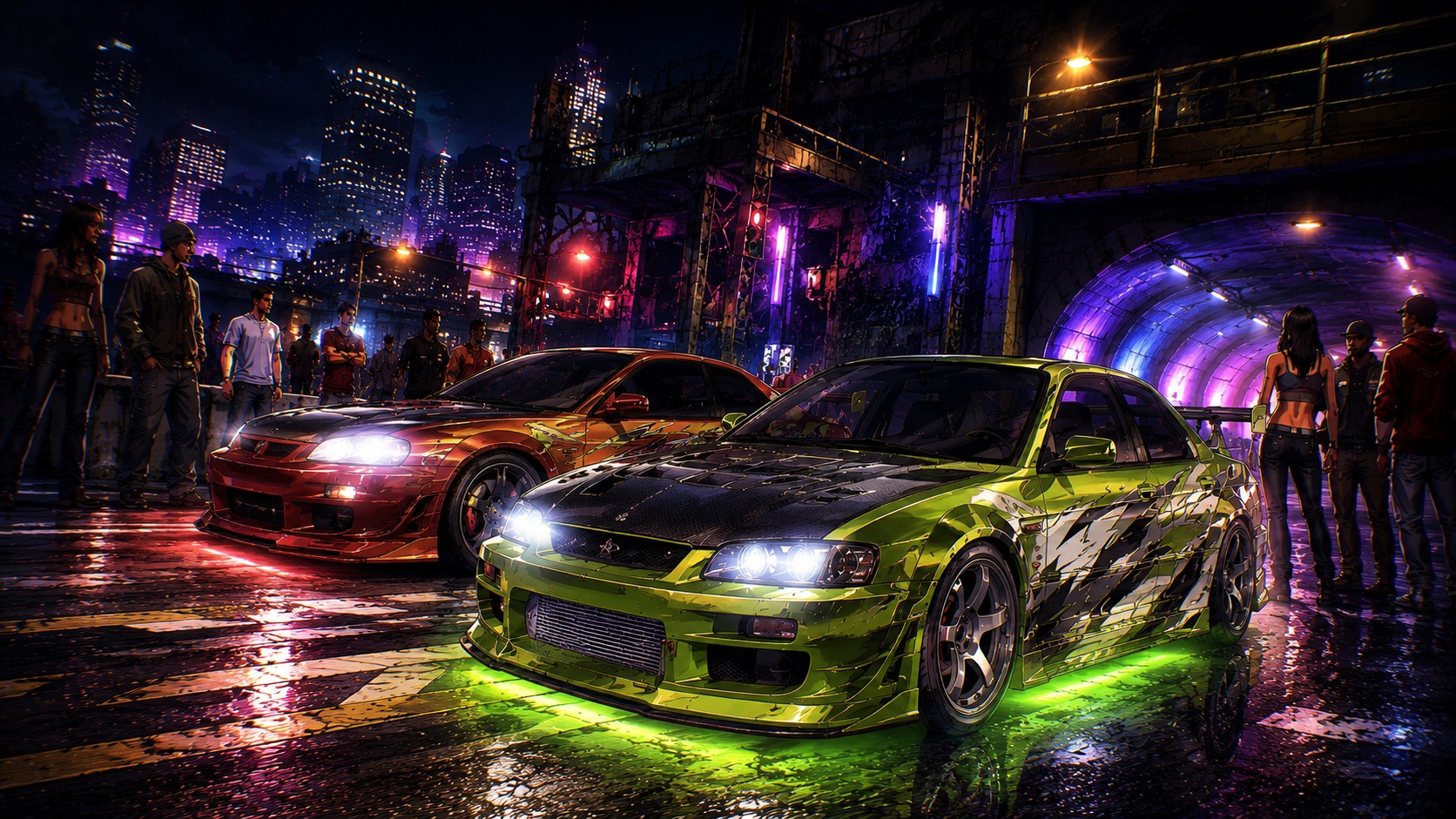 Ilustračný obrázok inšpirovaný atmosférou hry Need for Speed Underground pre PlayStation 2.