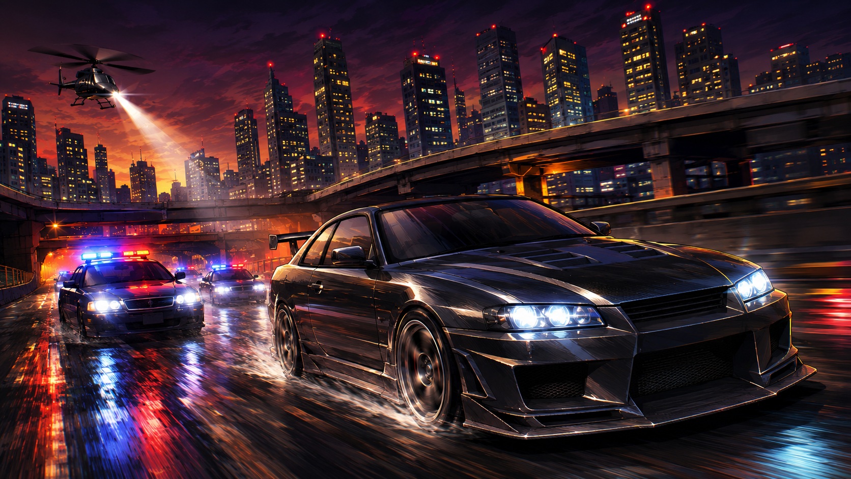 Ilustrační obrázek inspirovaný atmosférou hry Need for Speed Undercover pro PlayStation 2.
