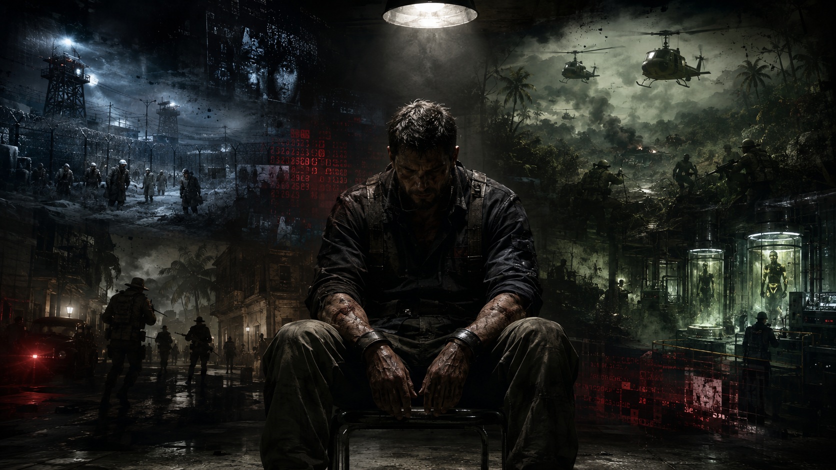 Tajný agent během utajované operace studené války ve scéně inspirované hrou Call of Duty Black Ops pro PlayStation 3.