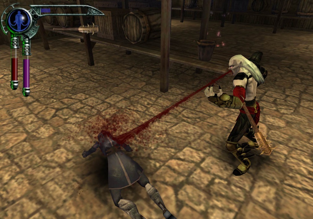 Blood Omen 2 Legacy of Kain pre PlayStation 2 - Kain vysáva krv z porazeného nepriateľa