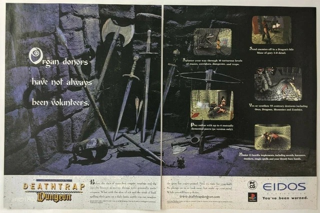 Dobová dvoustránková reklama Eidosu na Deathtrap Dungeon