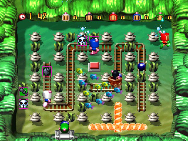 Multiplayerový Battle Mode hry Bomberman na PlayStation 1