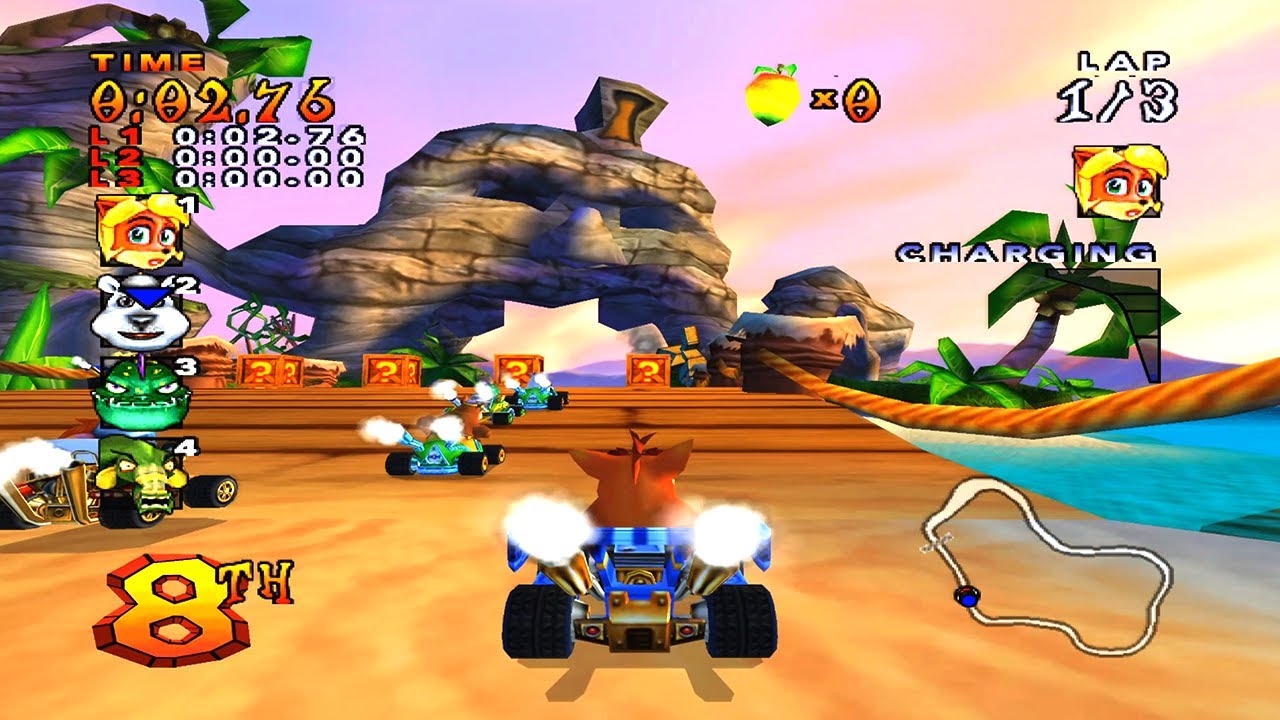 Ilustračný obrázok k časti o Crash Nitro Kart pre PlayStation 2 a arkádových motokárových pretekoch