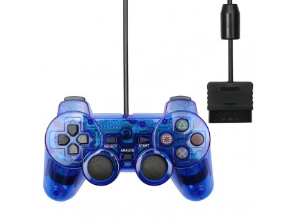 Drátový ovladač pro PS1 a PS2 - Průhledný Modrý, nový
