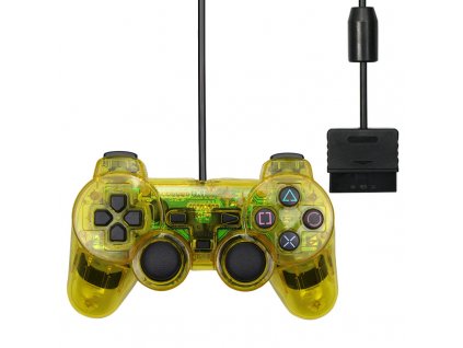 Drátový ovladač pro PS1 a PS2 - Průhledný Žlutý, nový