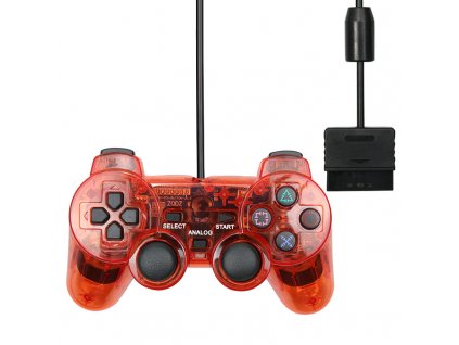 Drátový ovladač pro PS1 a PS2 - Průhledný Červený, nový