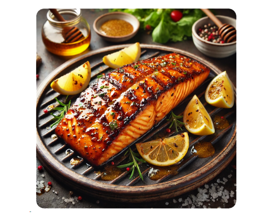 Pstruh Lososovitý – Grilovaný pstruh lososovitý s medovo-hořčičnou glazurou