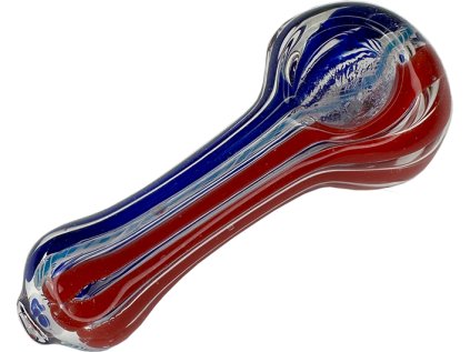 červeno modrá pruhovaná skleněná dýmka ručně vyrobená psychonautika