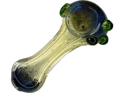 modrá se zelenými fleky skleněná dýmka ručně vyrobená psychonautika