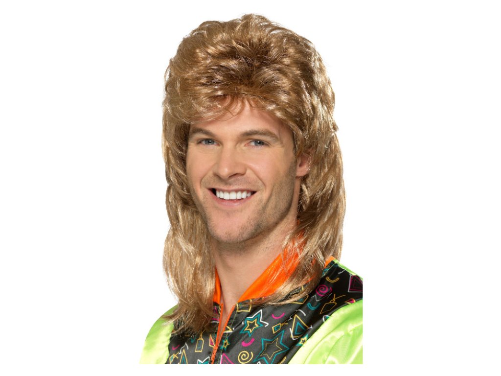 Paruka  Mullet pánská Jason hnědá melír 80. léta