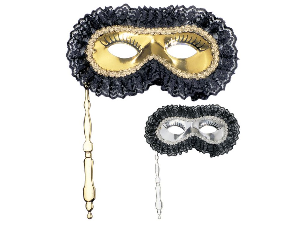 Škraboška s krajkou a hůlkou