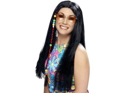 Černá hippie paruka s korálky