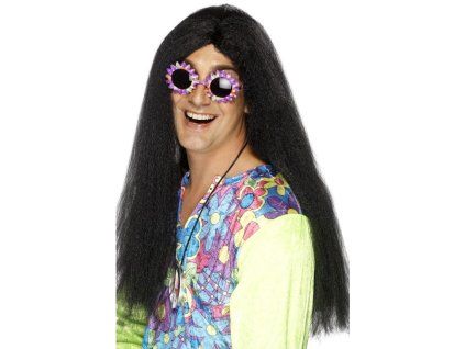 Černá dlouhá hippie paruka