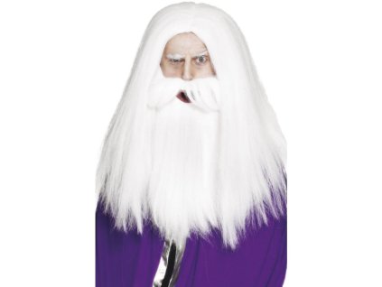 Paruka Kouzelník + vousy bílé
