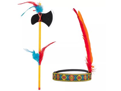 Indiánský set tomahawk s čelenkou