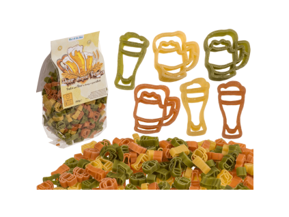 Těstoviny ve tvaru půllitru piva 250g.