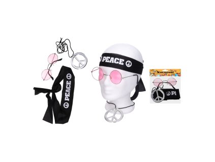 Sada hipís : čelenka, brýle, náhrdelník