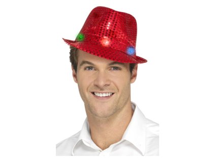 Klobouk flitrový svítící - červený