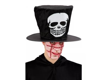 Klobouk černý cylindr s lebkou