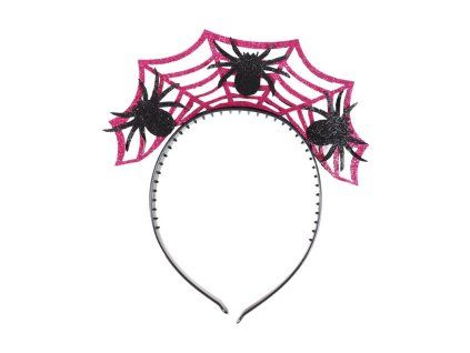 Fialová halloweenská čelenka s pavouky