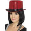 Klobouk cylindr červený flitrový