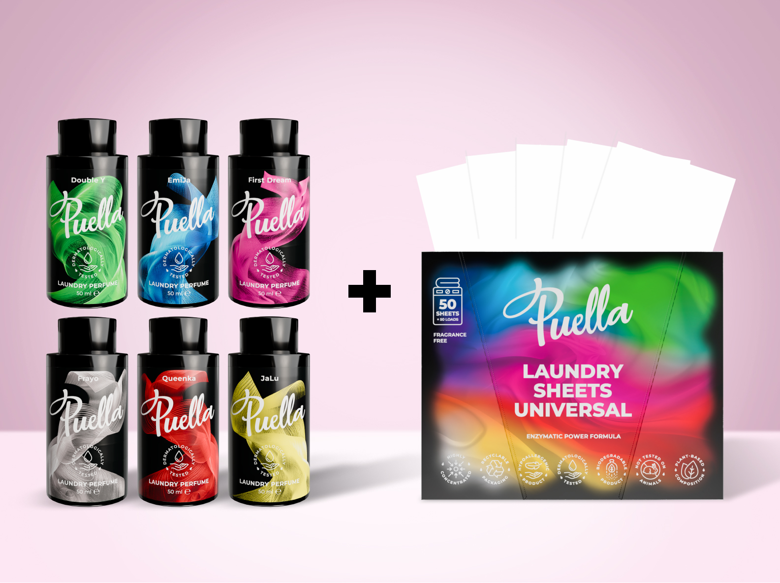 Puella Vorteilsset: 6 x 50 ml Wäscheparfüm + Wäschestreifen für 50 Wäschen