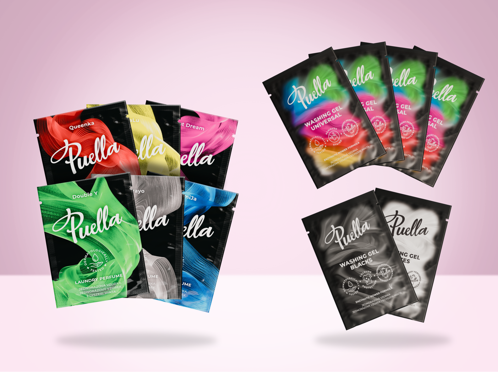 Puella Probier-Set – Wäscheparfüm-Proben (6 Stk.) und Waschgel-Proben (6 Stk.)