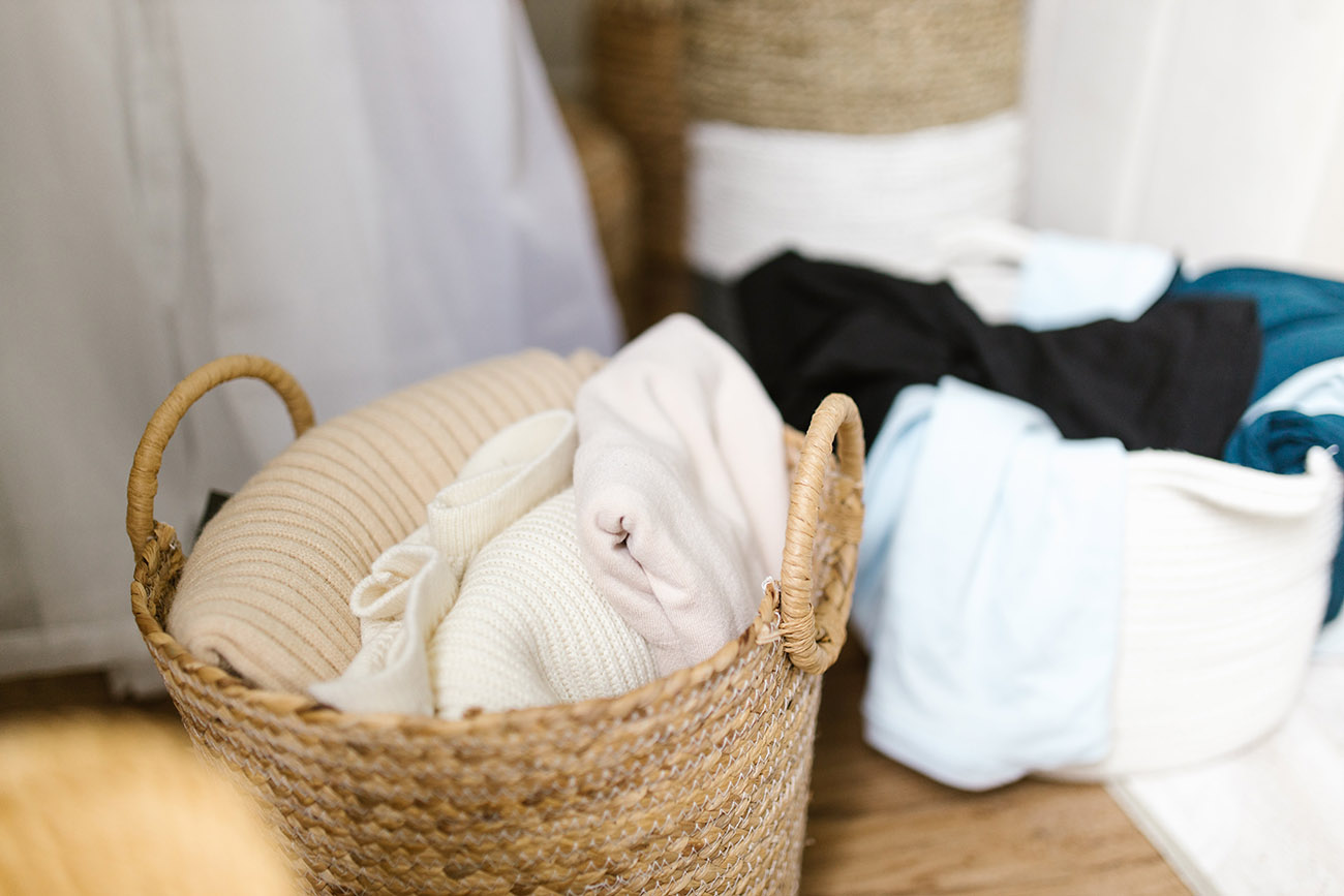 Dry clothing in a basket