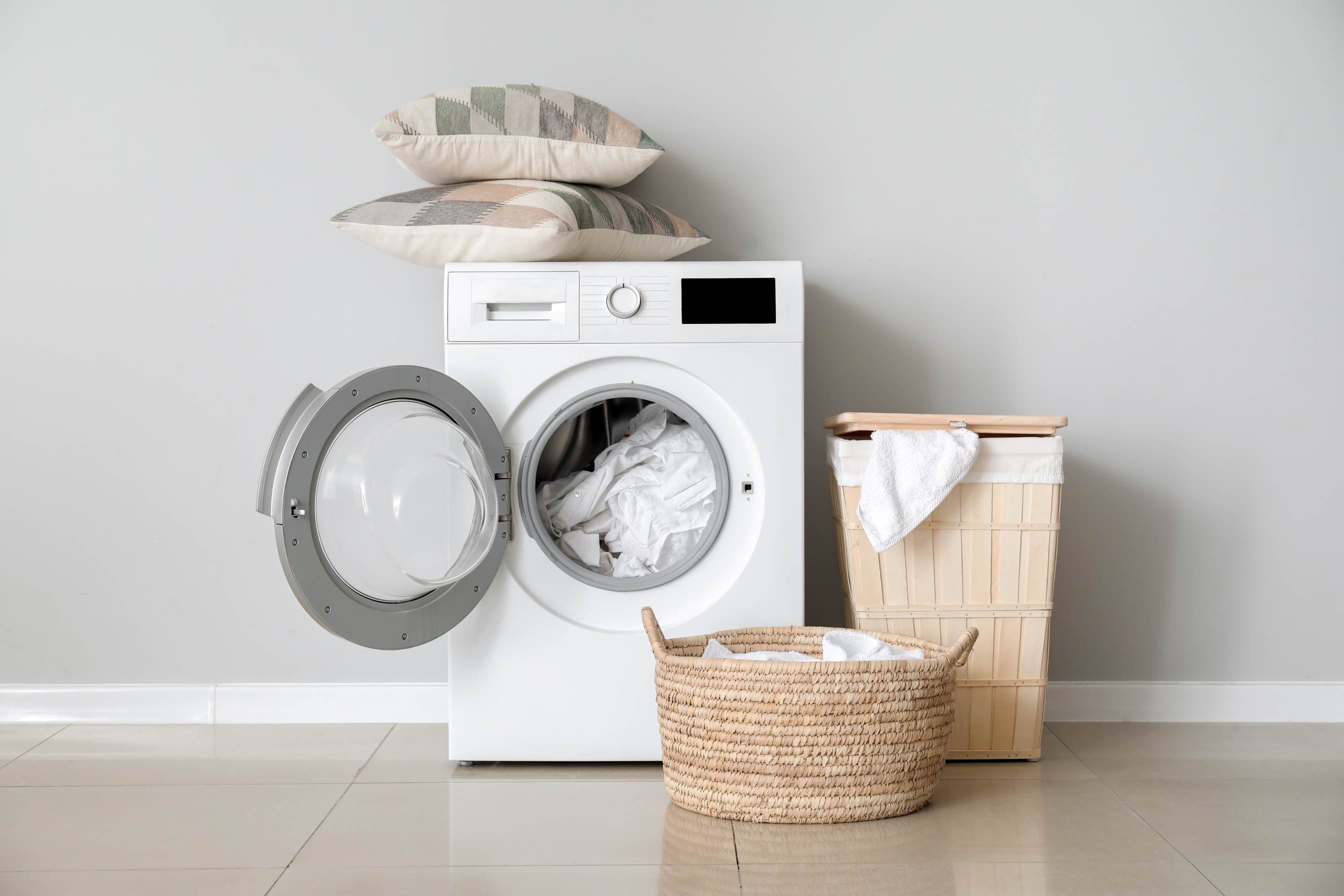 washing clothes in a washing machine