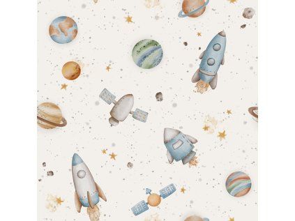164 SpaceshipsCream 20x20cm
