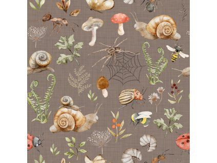 391 SnailsInsects NutLinen 25x25cm
