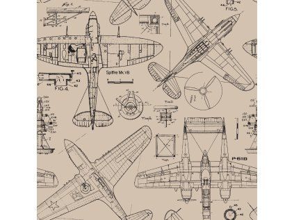 AirplanesDarkGreyonBeigeRaspberryPatternCo