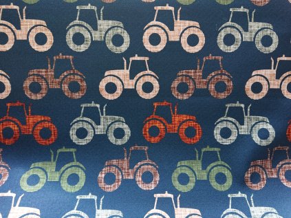 Letní pružný softshell 18/12 "Puffin" Traktory na modré  50cm
