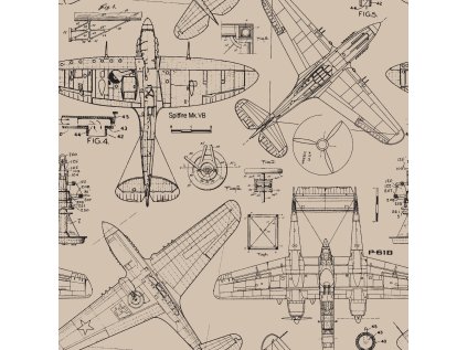 AirplanesDarkGreyonBeigeRaspberryPatternCo