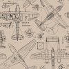 AirplanesDarkGreyonBeigeRaspberryPatternCo
