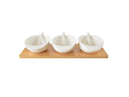 4166 4 orion servirovacie misky 3 ks s lyzickami na bambusovej tacke whiteline