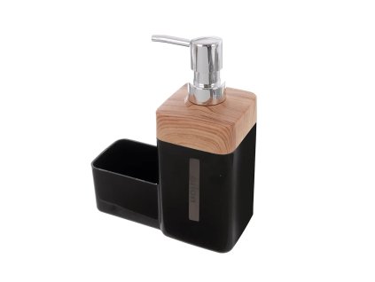 Orion Dávkováč mydla BLACK Wooden s organizérom 0,38 l čierna