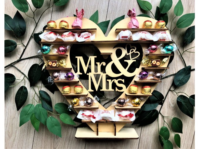 Dekorační stojan srdce Mr&Mrs