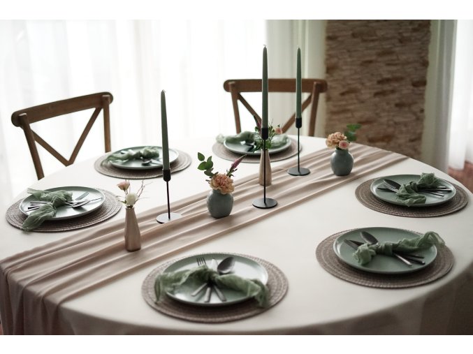 běhoun šifon nude/mocca light 3,5m, vyžehlený