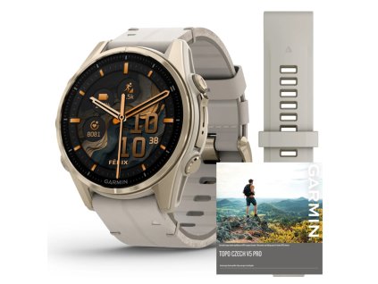 Garmin Fenix 8 Amoled Sapphire 43 mm  Sapphire, Soft Gold / Limestone s koženým řemínkem