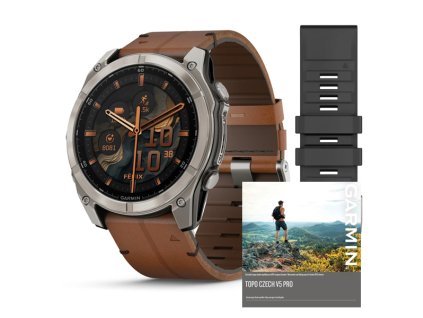 Garmin Fenix 8 Amoled Sapphire Titanium 51 mm  Brown Leather Band