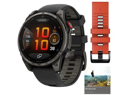 garmin fenix 8 pro amoled sapphire 47 mm carbon grey flame red set