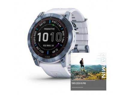 Garmin Fenix 7X PRO Sapphire Solar, Titan Blue/ White Silicone Band Produkt z CZ distribuce s ovládáním v ČJ + tvrzené sklo na displej ZDARMA